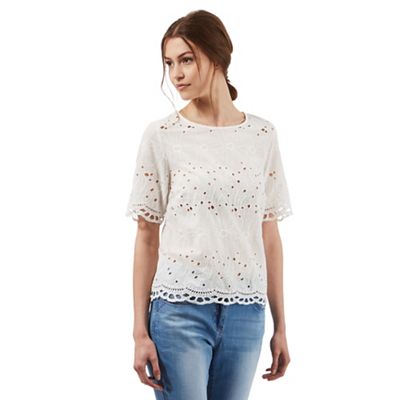 Red Herring Ivory embroidered cut-out shell top